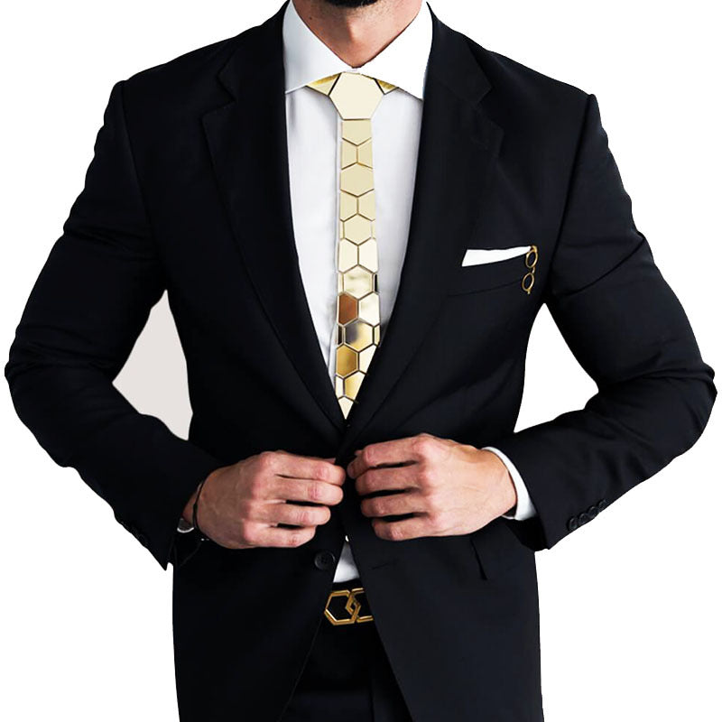 Stitching Geometric Plaid Gold Tie Men's Suit Clothing