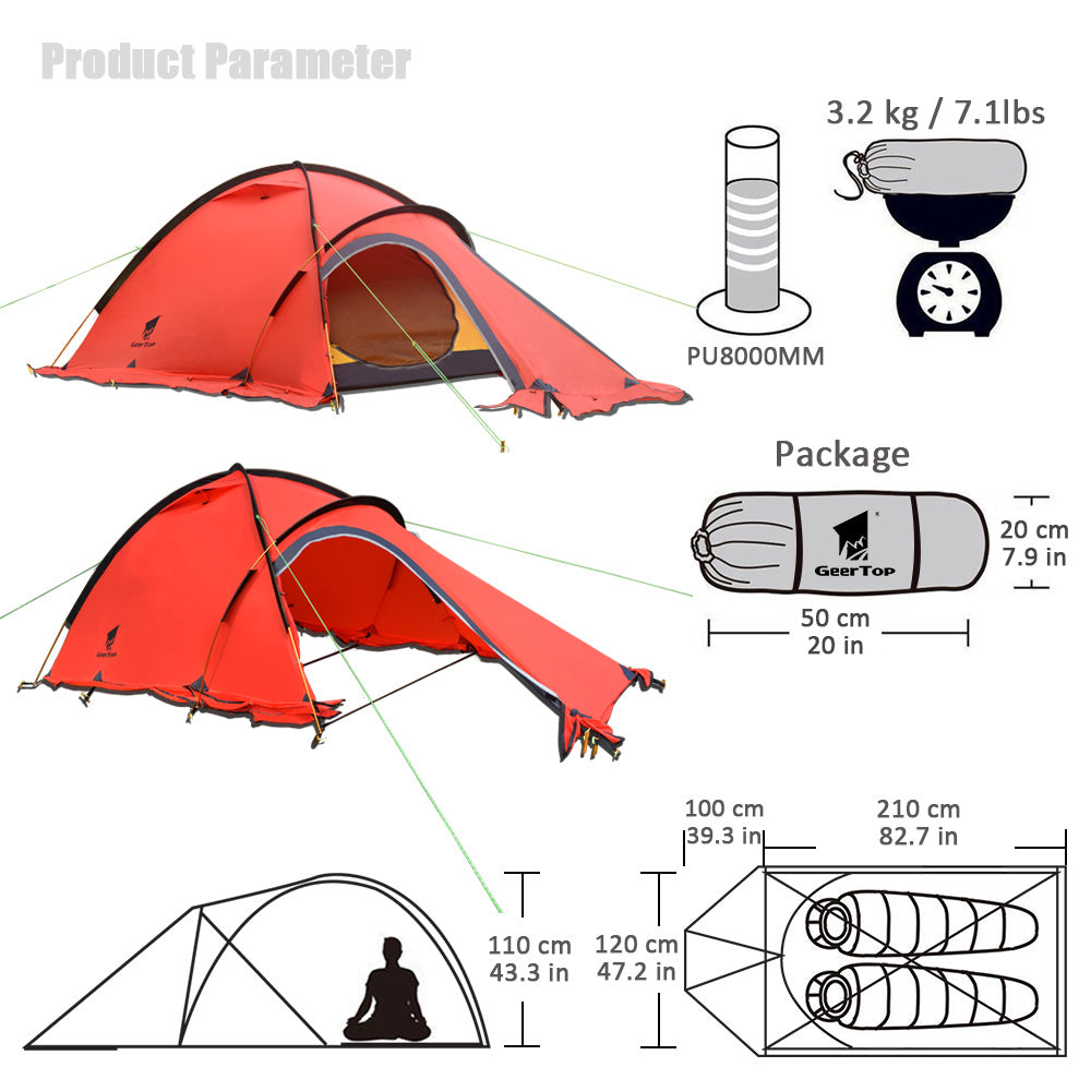 Two Person Light Mountain Climbing Outdoor Survival Double-layer Outdoor Tent