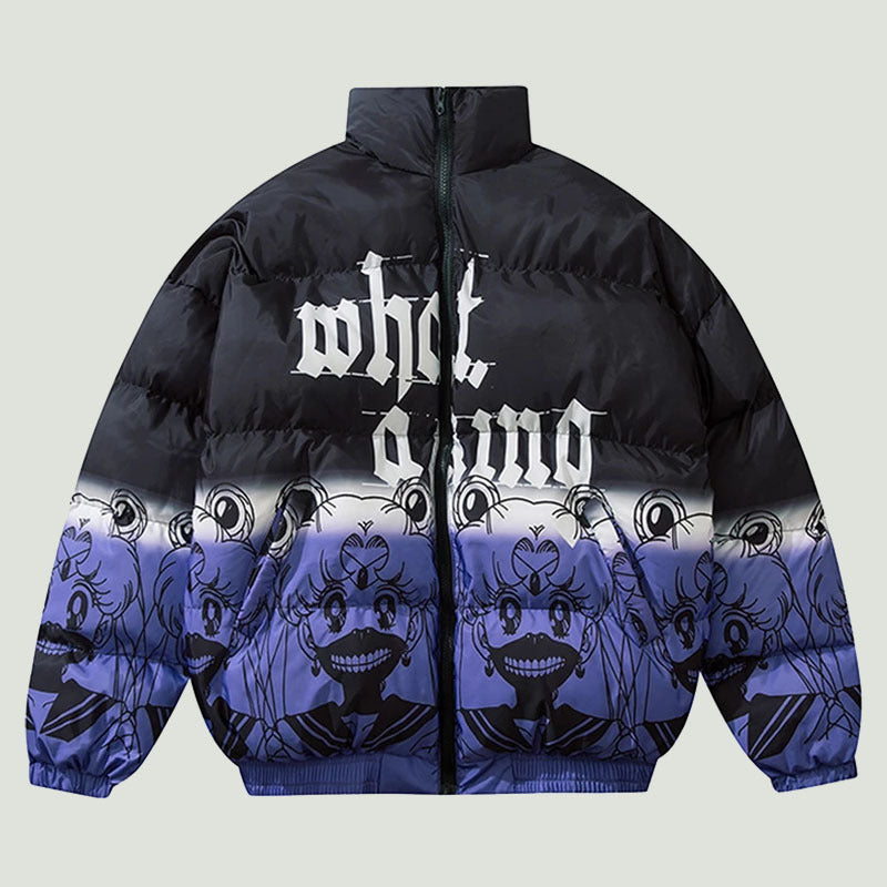 Hip Hop Oversized Padded Parkas Mens Harajuku Gradient Carto