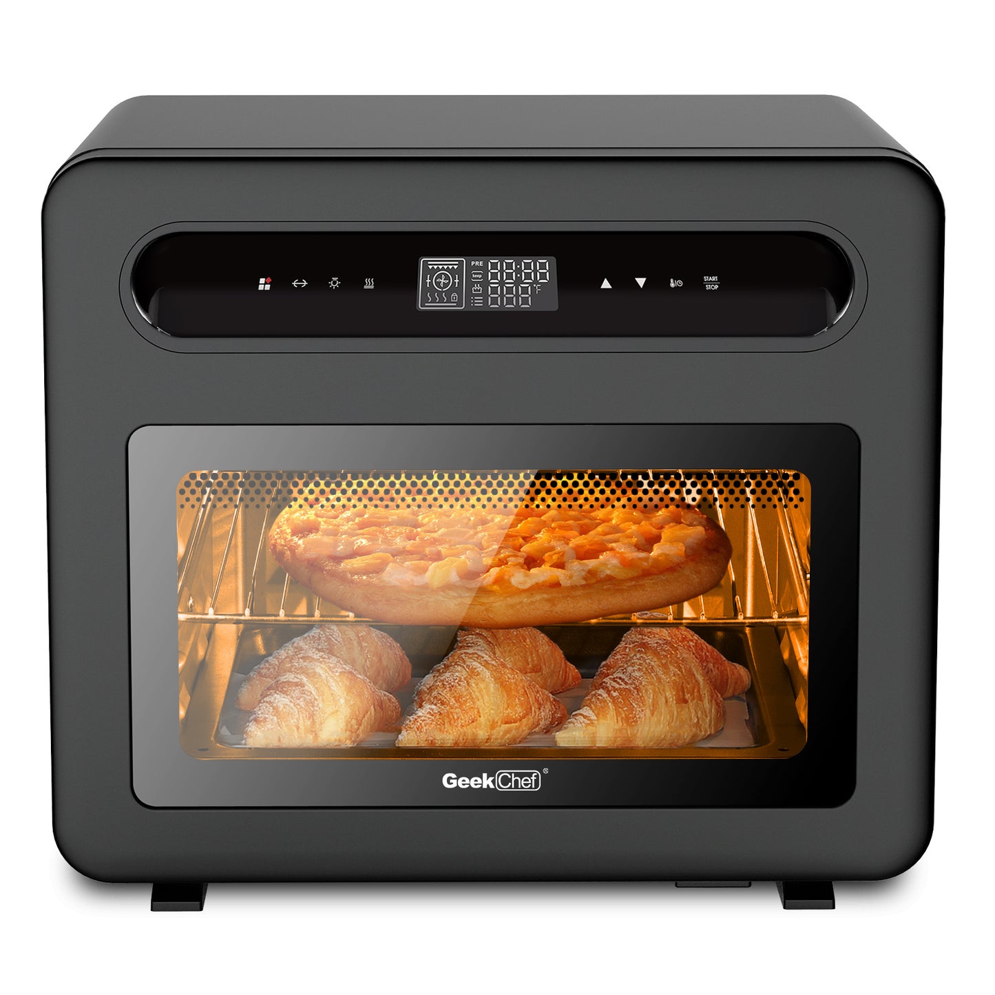 Geek Chef Steam Air Fryer Toast Oven Combo , 26 QT Steam Convection Oven Countertop , 50 Cooking Presets, With 6 Slice Toast, 12 In Pizza, Black Stainless Steel. Prohibited From Listing On Amazon