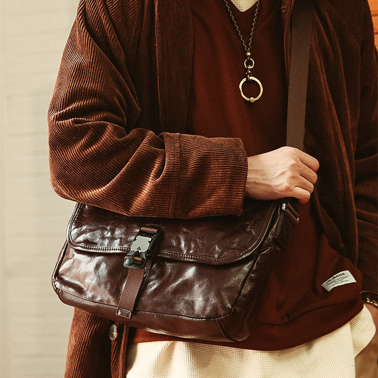 Mens Leather Large Capacity Casual Shoulder Crossbody Bag